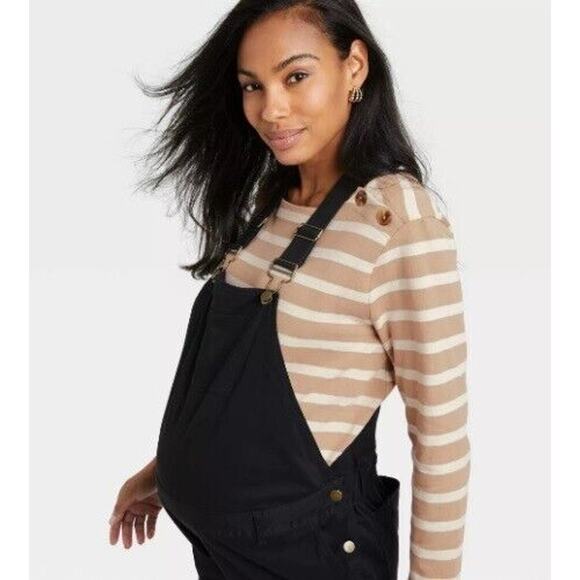 NEW The Nines By Hatch Maternity Overalls Jumpsuit Black Cotton Twill Womens XS - Picture 2 of 10